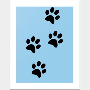 Black Pawprints on Light Blue Posters and Art